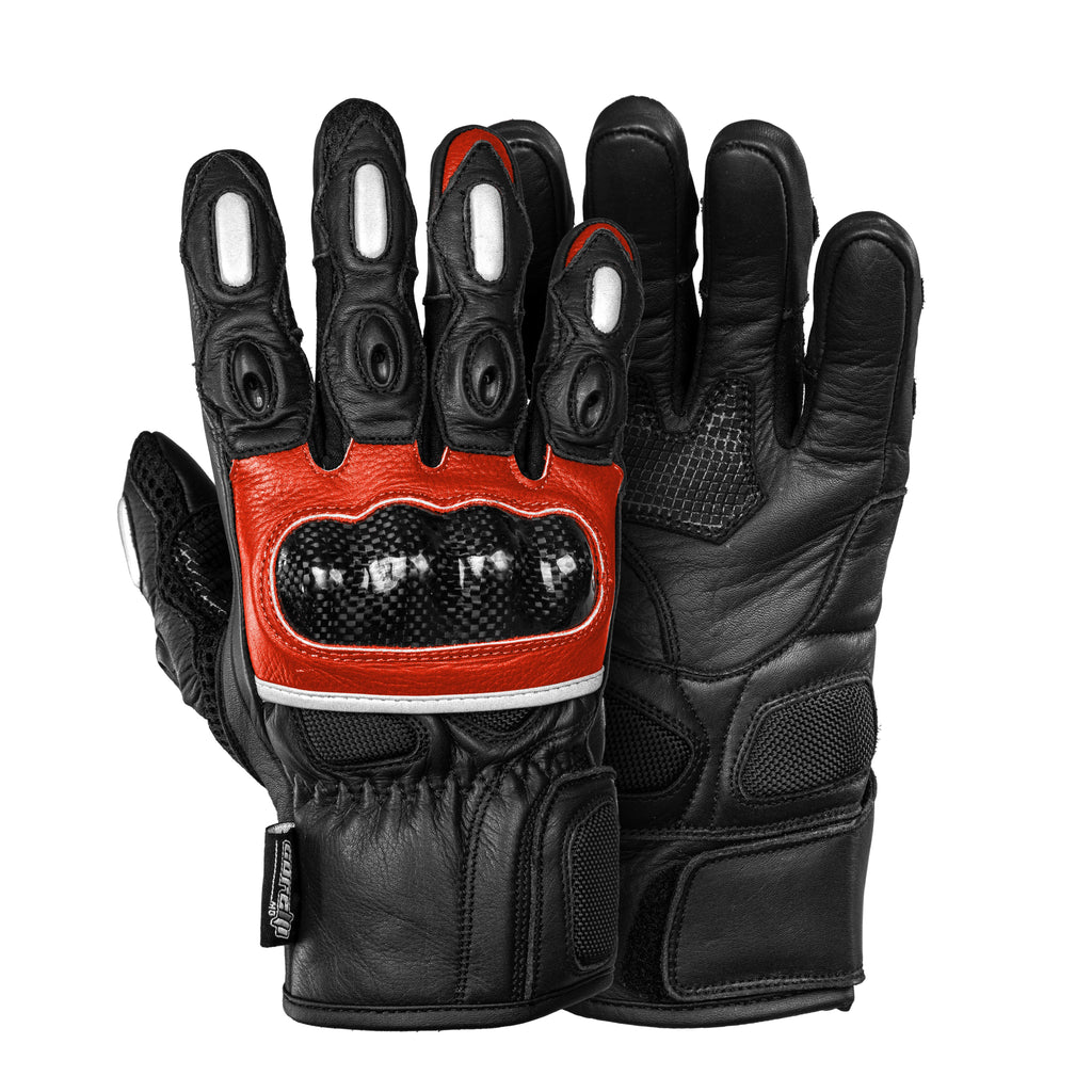Кожени ръкавици за мотор ГАРВАН в черно и червено