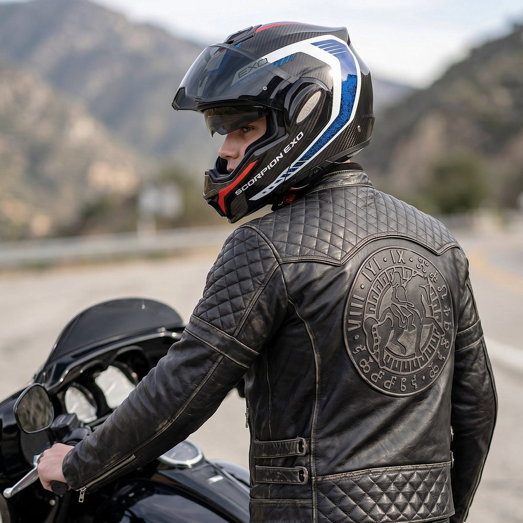 Scorpion Exo-Tech Evo Carbon Cosy със сини и червени елементи - МотоГотин