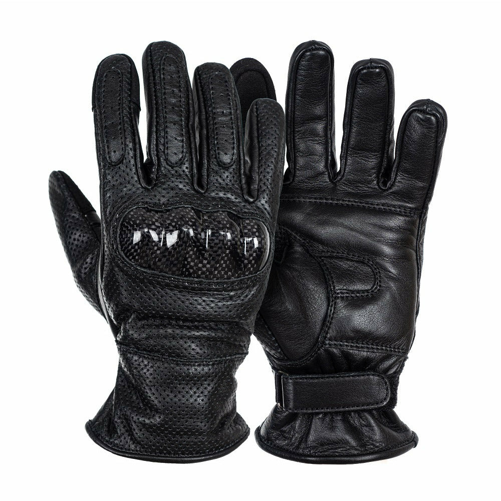Дамски черни кожени ръкавици за мотор АНА, карбонови, естествена кожа, женски, карбон, мотор, мото ръкавици, снимка отпред