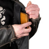 Ретро кафяво кожено яке за мотор с протектори МОТО ПРИКЛЮЧЕНИЕ, естествена кожа, снимка на вътрешен джоб