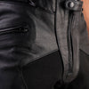 Черни кожени панталони за мотор БУРЯ с протектори и подплата, снимка отблизо