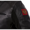 Черно кожено яке за мотор РУСИЯ с протектори и подплата, водоустойчиво и вятъроустойчиво, снимка отблизо