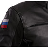 Черно кожено яке за мотор РУСИЯ с протектори и подплата, водоустойчиво и вятъроустойчиво, знамето на Русия