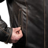 Ретро кафяво кожено яке за мотор с протектори МОТО ПРИКЛЮЧЕНИЕ, естествена кожа, снимка на джоб отпред